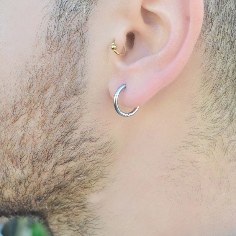 10mm Silver Men's Huggie Hoop Earring, Stainless Steel, Single