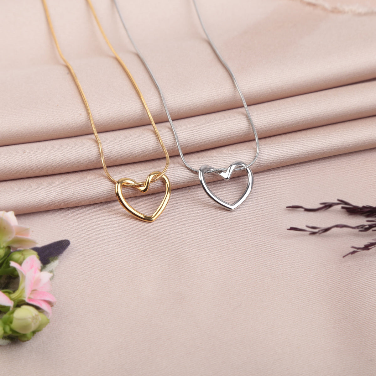 Heart Lovers Pendant Necklace in Gold or Silver, Minimal Chain, Single