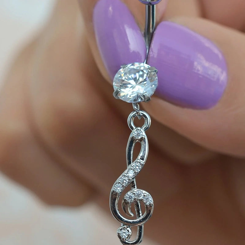 Zircon Ball Belly Button Ring, 316L Steel Navel Bar, Single