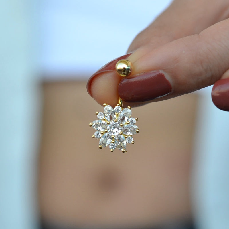 Flower Belly Button Ring in Multiple Colours, 316L Steel Navel Bar, Single