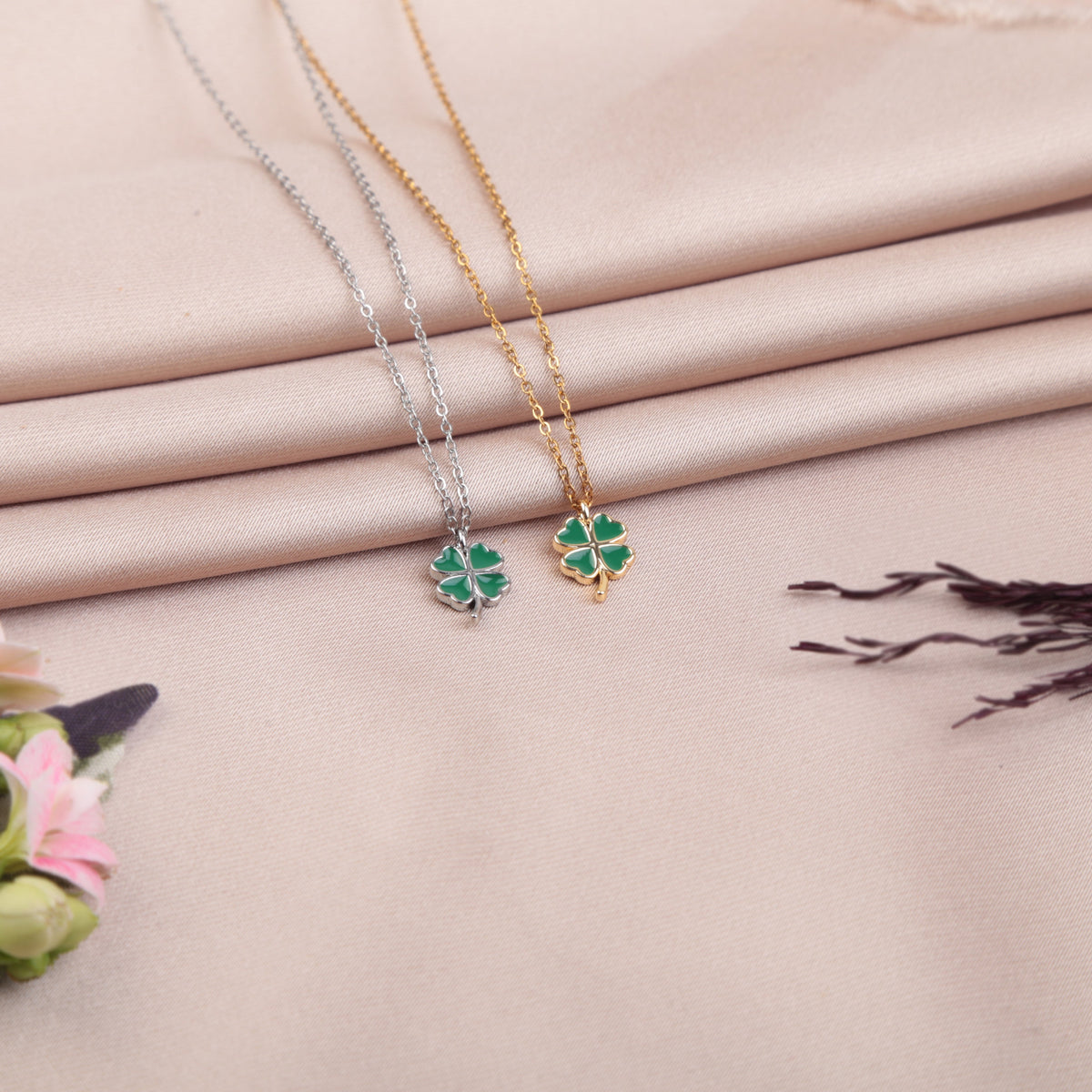 Flower Leaf Pendant Necklace in Gold or Silver, Minimal Chain, Single