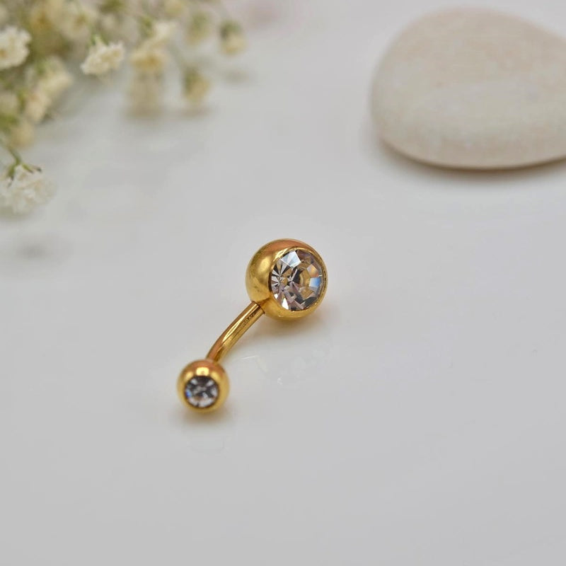 Stone Zircon Belly Button Ring in Black, Gold or Silver, 316L Steel Navel Bar, Single