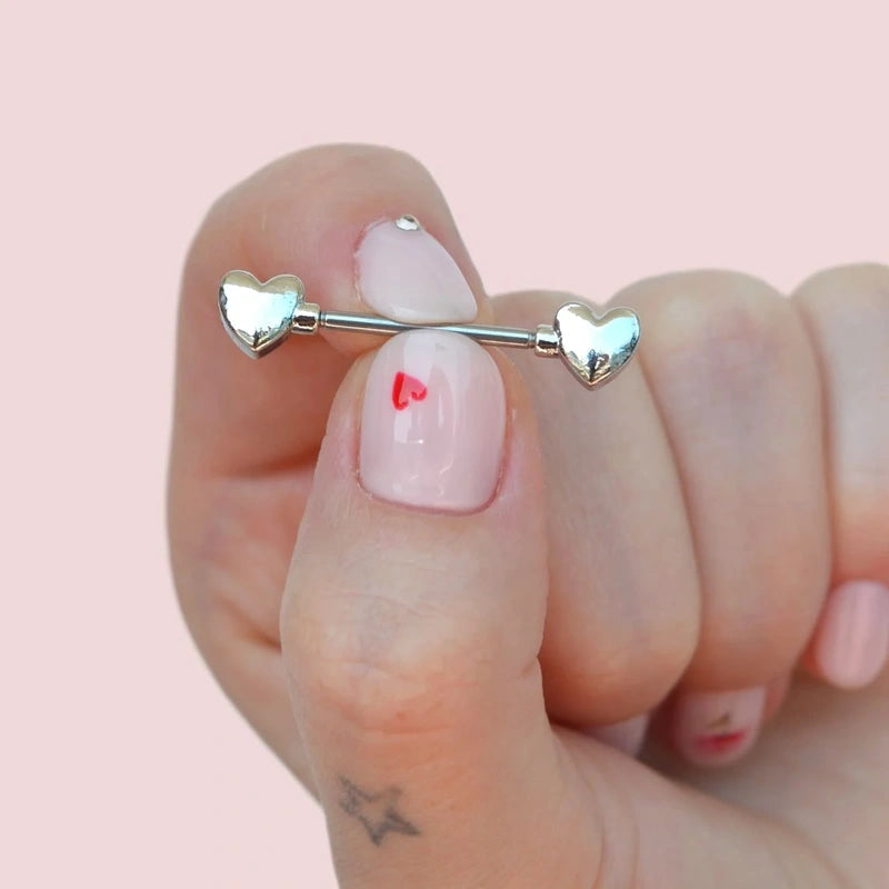 Curved Heart Nipple Barbell, 16mm 316L Steel, Single