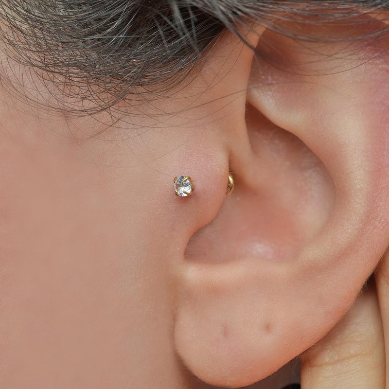 Solitaire Cartilage Earring for Helix & Tragus in Gold or Silver, Single