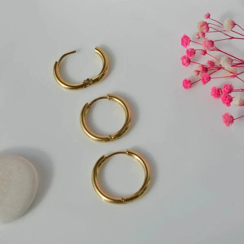 Hoop Earring Set, 12mm, 15mm & 17mm, Gold or Silver, Set of 3