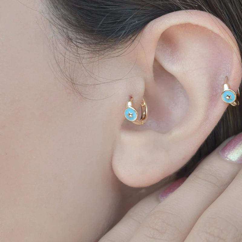 Leaf Hoop Ring, 16G, 8mm, Gold or Silver, Single