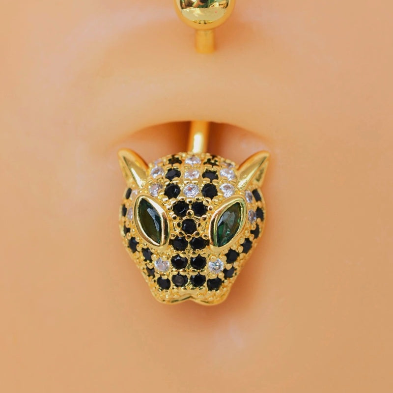 Tiger Belly Button Ring in Gold or Silver, 316L Steel Navel Bar, Single