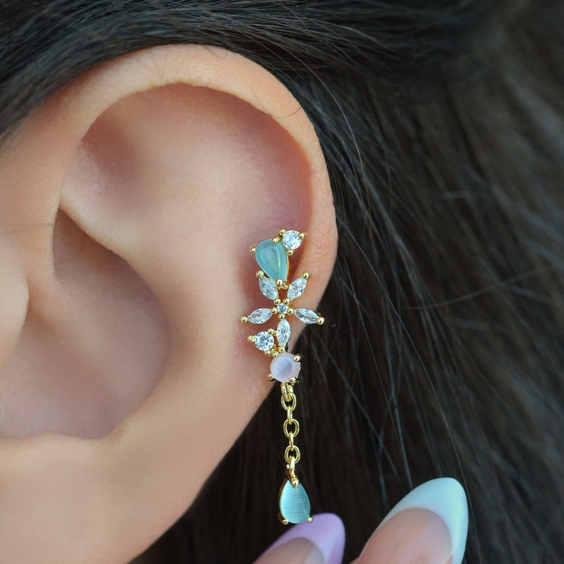 Dangle Cartilage Earring for Helix & Tragus, Gold or Silver, Single