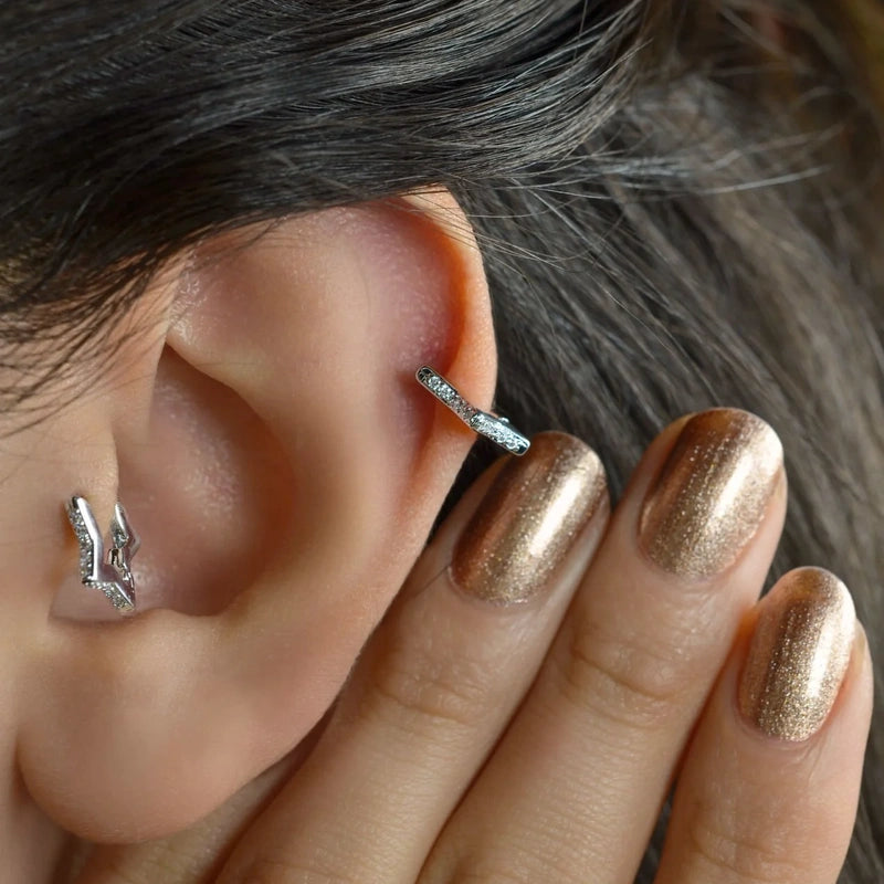 Silver Star Cartilage Earring for Helix & Tragus, Single