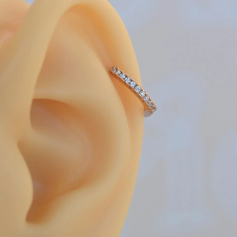 Rose Gold Zircon Cartilage Hoop Earring for Helix & Tragus, Single