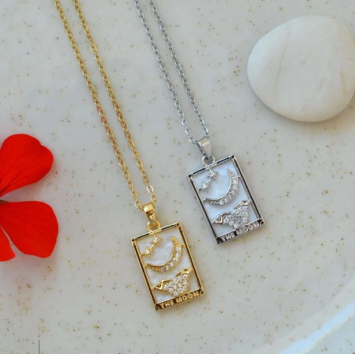Moon Tarot Pendant Necklace in Gold or Silver, Stainless Steel, Single