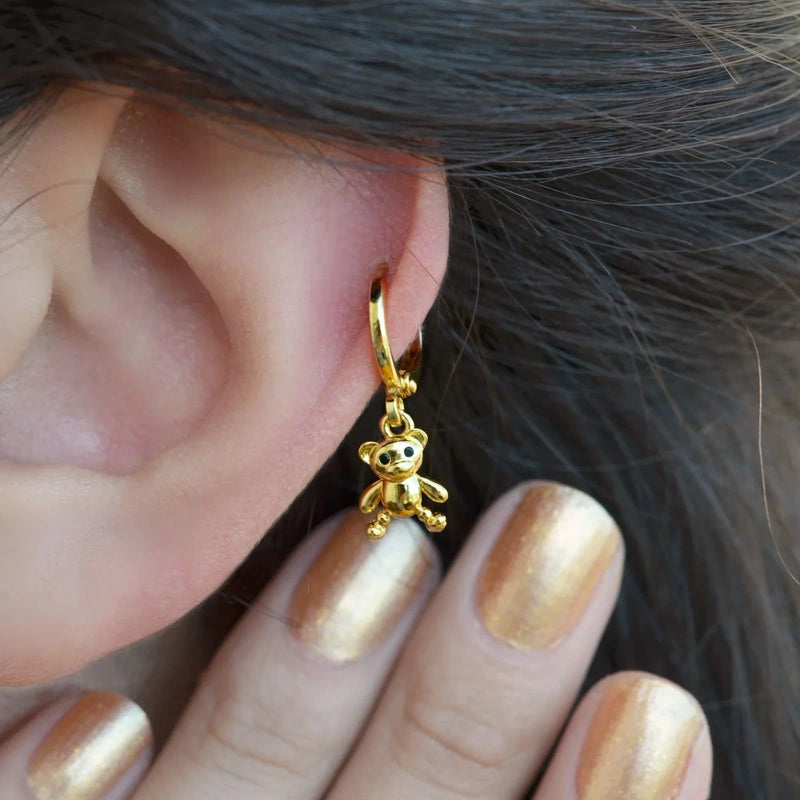 Gold Teddy Bear Cartilage Hoop Earring for Helix & Tragus, Single