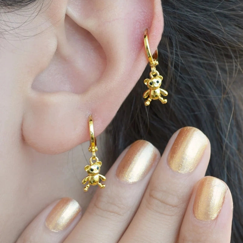 Gold Teddy Bear Cartilage Hoop Earring for Helix & Tragus, Single
