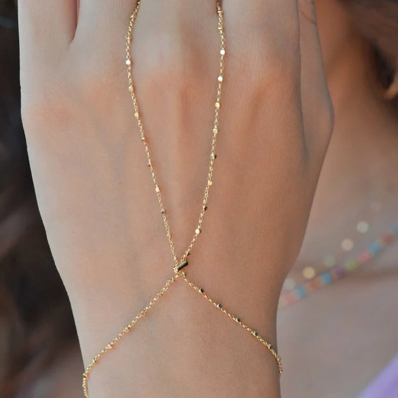 Dainty Gold or Silver Hand Chain Bracelet, Finger Chain, Single