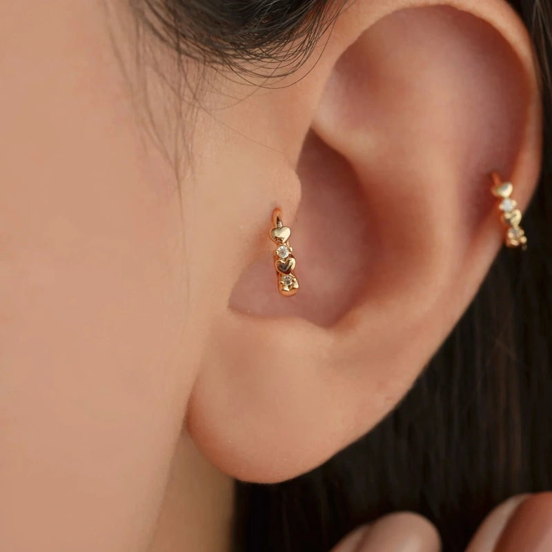 Mini Gold or Silver Heart Cartilage Stud for Helix & Tragus, Single