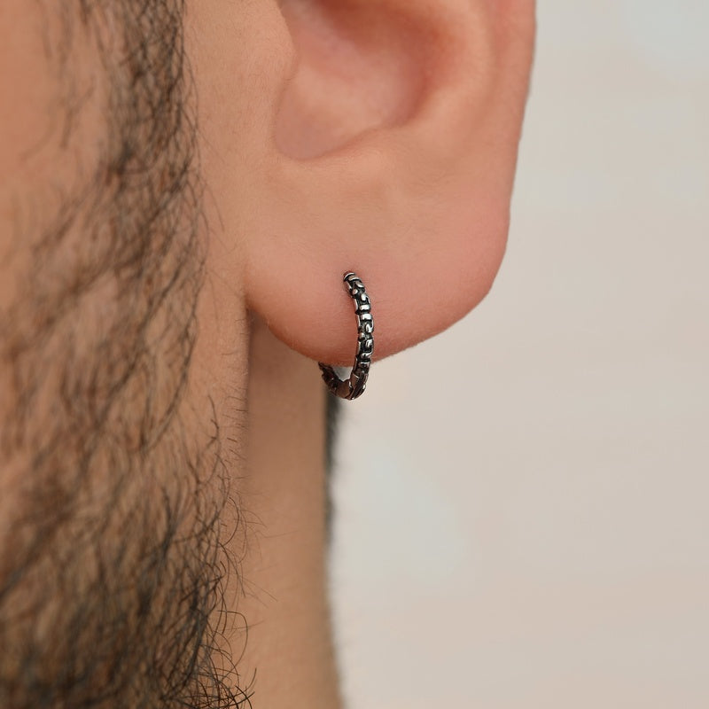 Vintage 10mm Silver Men's Huggie Hoop Earring, Stainless Steel, Single