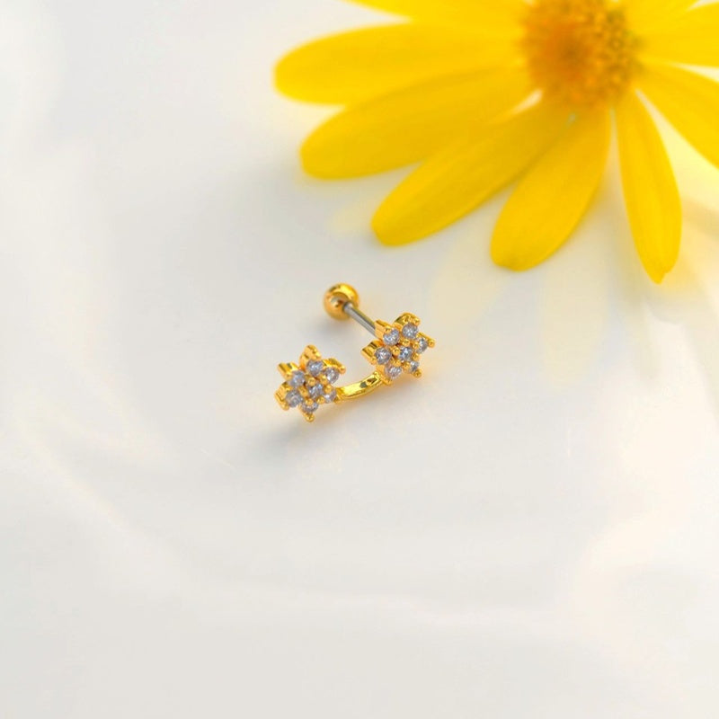 Zircon Flower Cartilage Earring for Helix & Tragus in Gold or Silver, Single