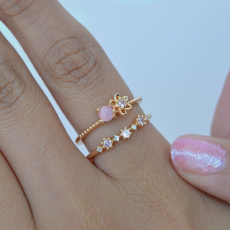 Dainty Flower Adjustable Ring, Zircon Knuckle Ring, Single