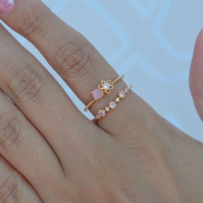 Flower Zircon Adjustable Ring, Single
