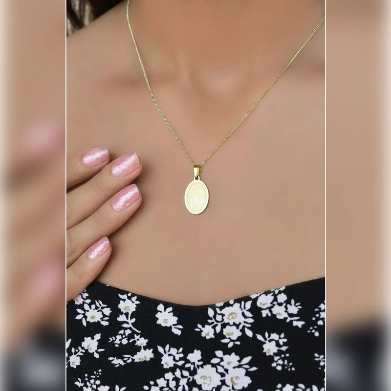 Allah Oval Pendant Necklace, 45cm, Gold, Single