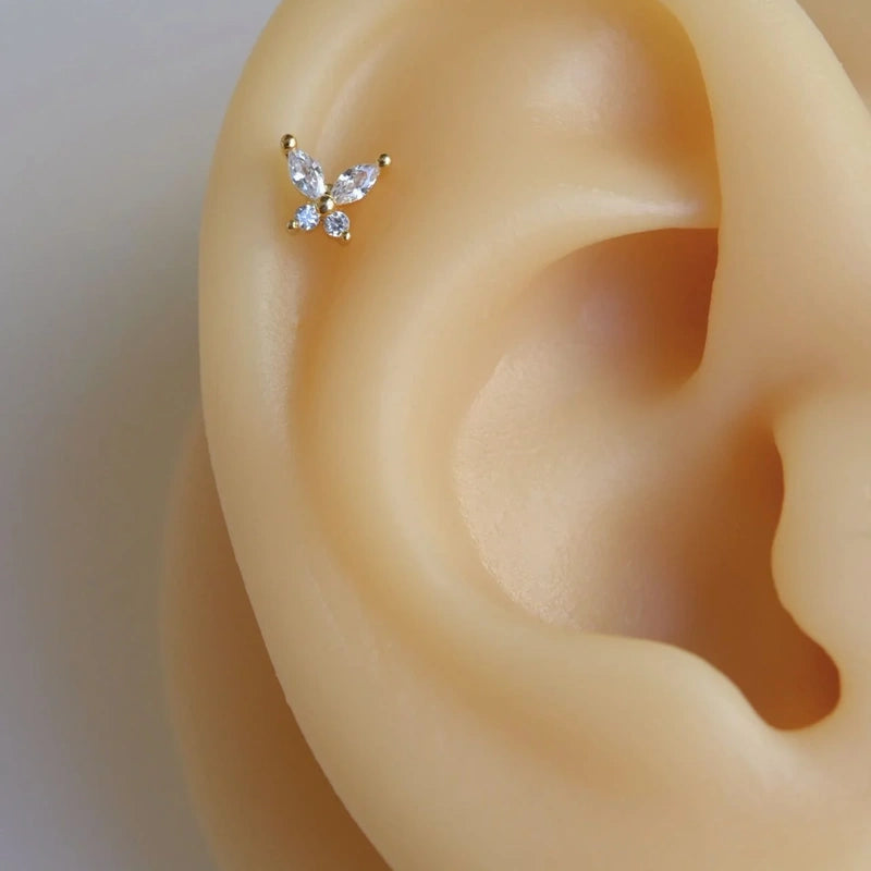 Gold or Silver Butterfly Cartilage Earring for Helix & Tragus, Single