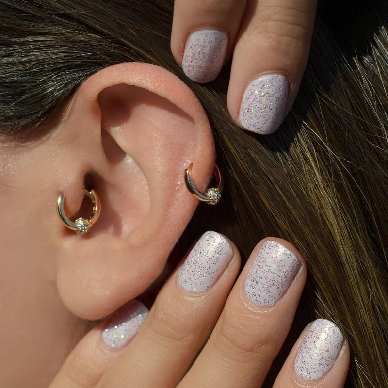 Dainty Zircon Cartilage Hoop Earring for Helix & Tragus in Gold or Silver, Single