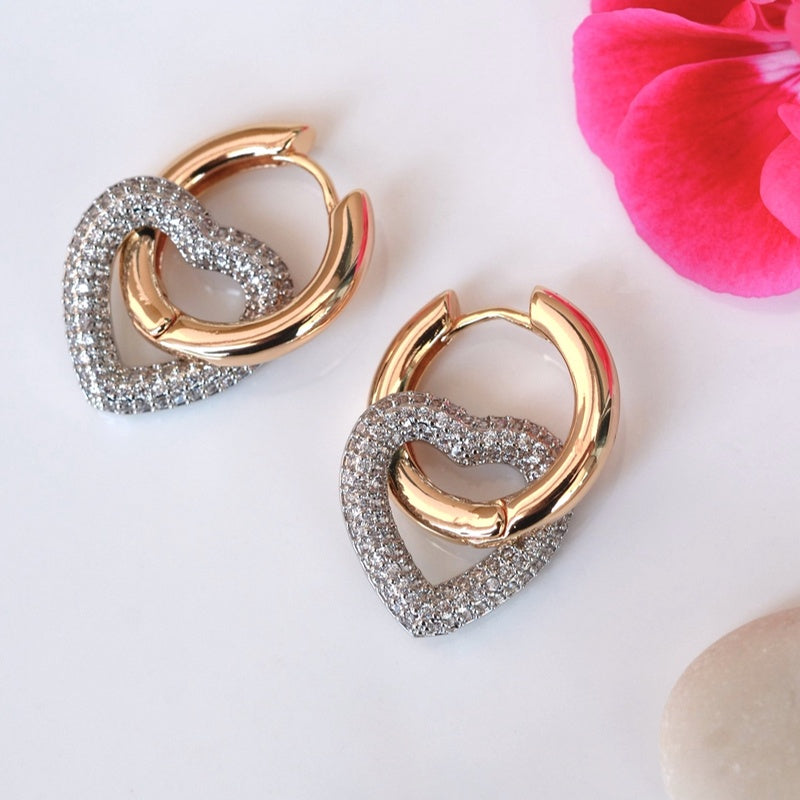 Dangle Gold Heart Huggie Hoop Earrings, Pair