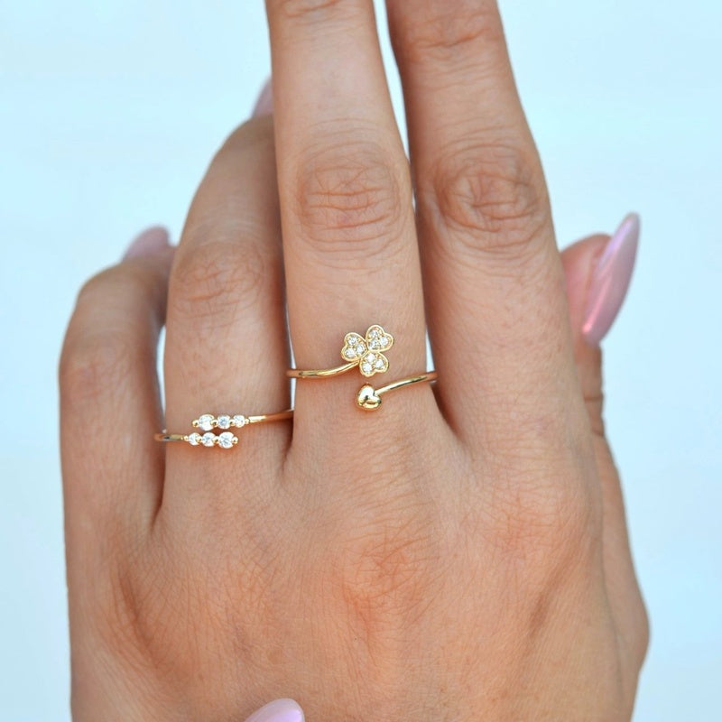 Dainty Zircon Adjustable Ring Set in Gold or Silver, Zircon Stacking Rings, Set of 3