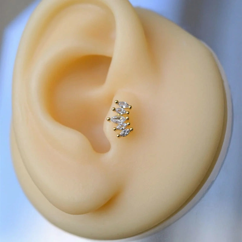 Stone Gold or Silver Zircon Cartilage Earring for Helix & Tragus, Single