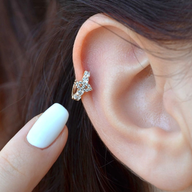 Evil Eye Cartilage Earring for Helix & Tragus in Gold or Silver, Single