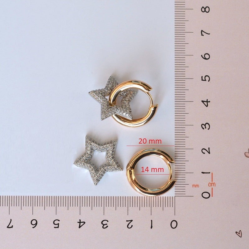Gold Star Huggie Hoop Earrings, Pair