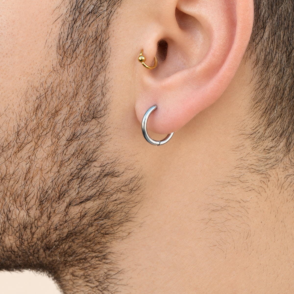 Men's Hoop Earring, 10mm or 12mm, Silver, Stainless Steel, Single