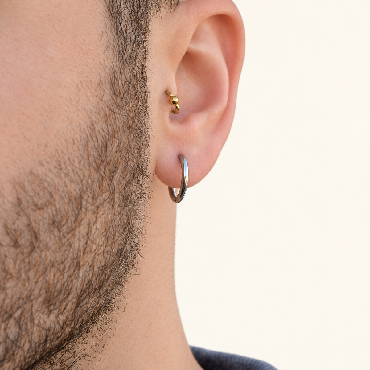 Men's Hoop Earring, 10mm or 12mm, Silver, Stainless Steel, Single