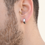 Pentagon Men's Hoop Earring, 9mm, Silver or Black, Stainless Steel, Single