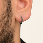 Vintage 10mm Silver Men's Huggie Hoop Earring, Stainless Steel, Single