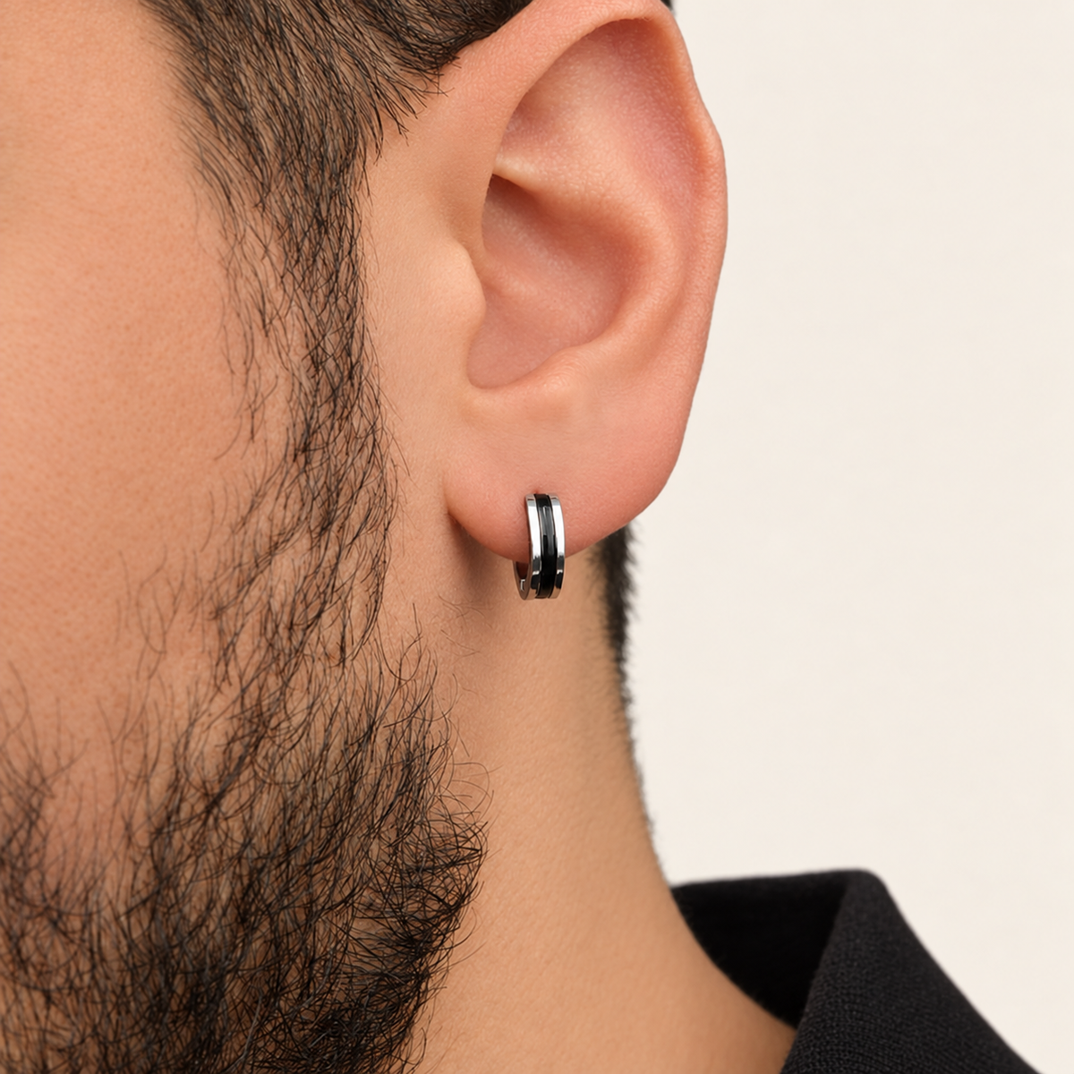 Men's Hoop Earring, 10mm, Black, Stainless Steel, Single