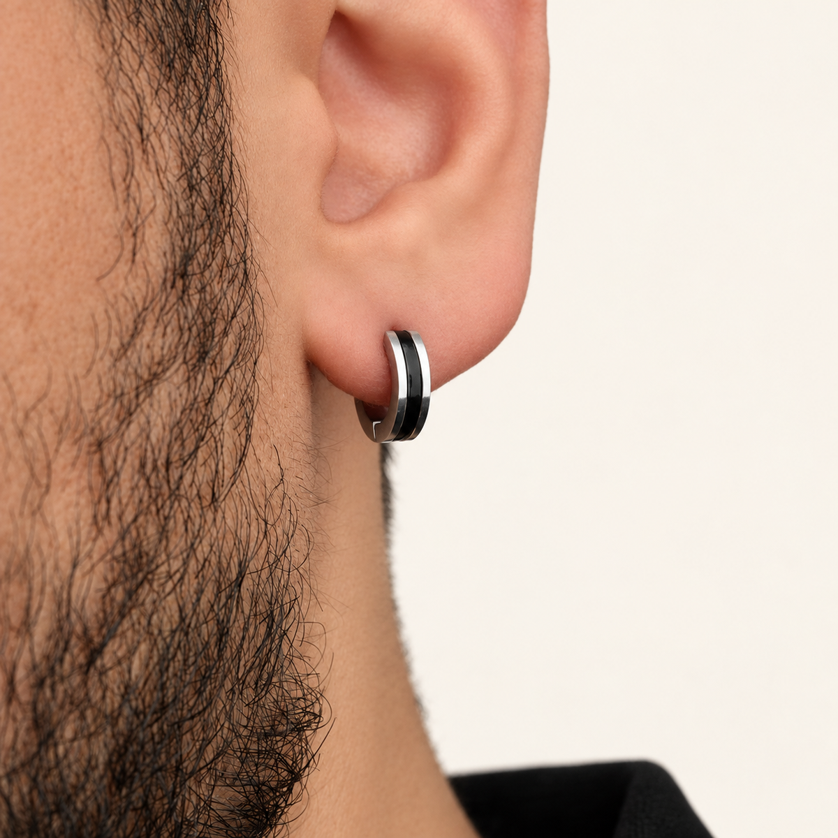 Men's Hoop Earring, 10mm, Black, Stainless Steel, Single
