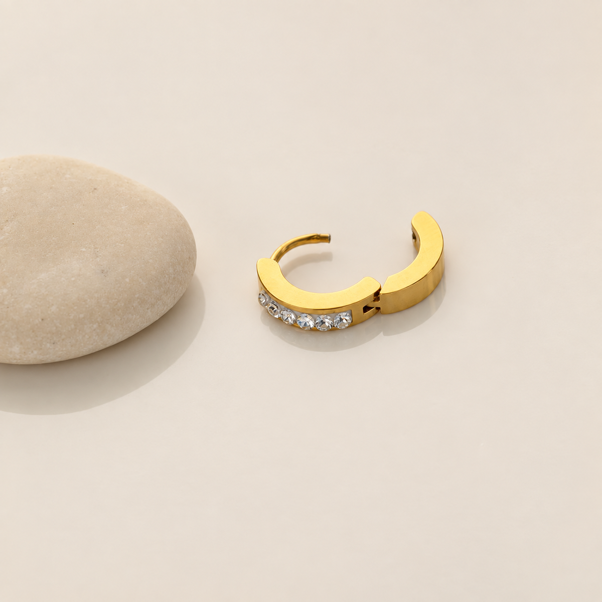 Stone Men's Hoop Earring, Gold or Silver, Stainless Steel, Single