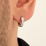 Stone Men's Hoop Earring, Gold or Silver, Stainless Steel, Single