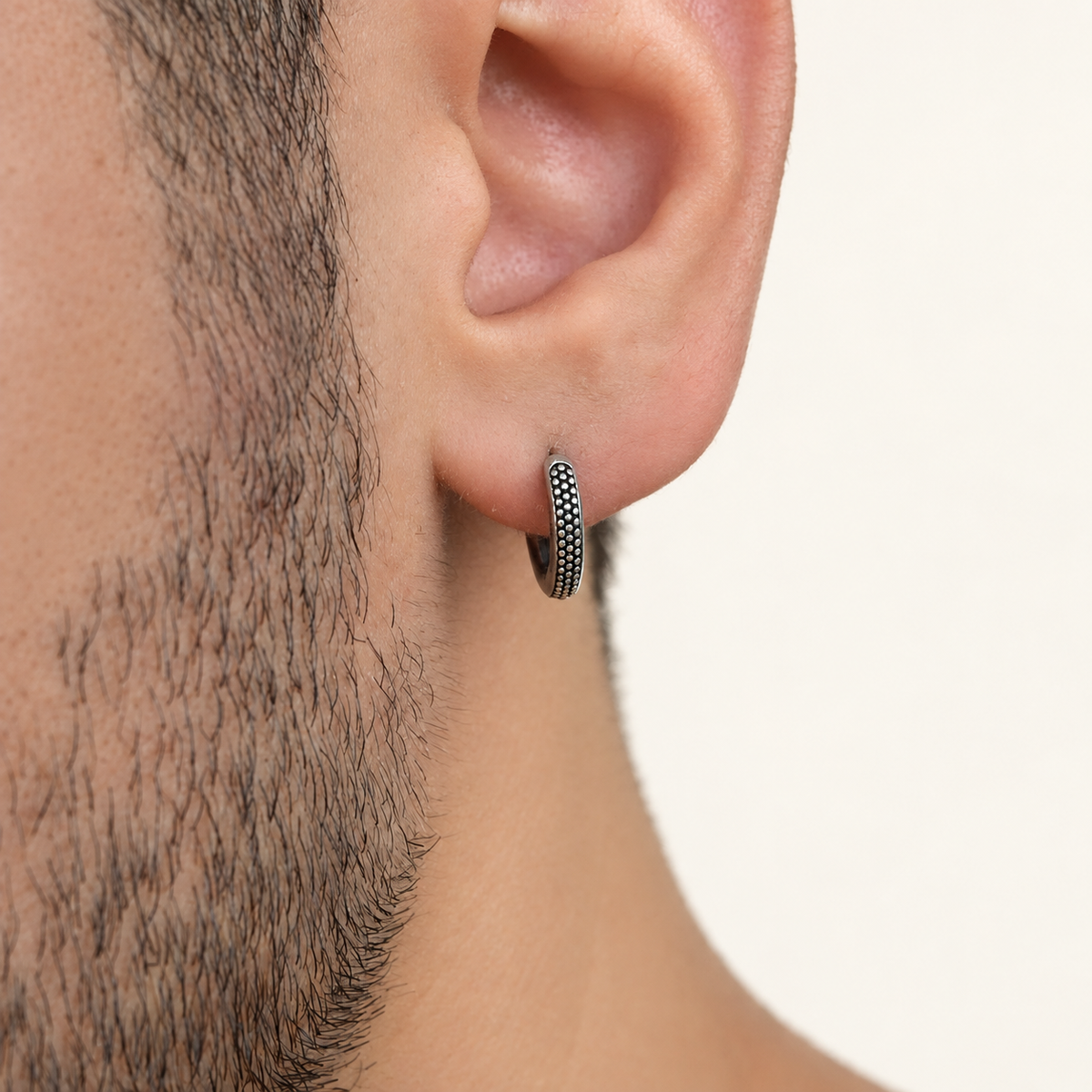Antique Men's Hoop Earring, 10mm, Stainless Steel, Single