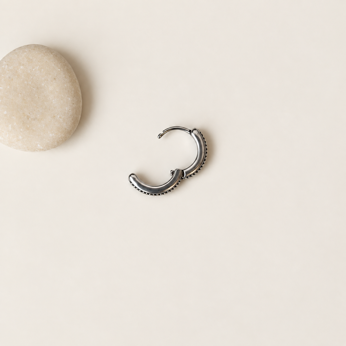 Antique Men's Hoop Earring, 10mm, Stainless Steel, Single