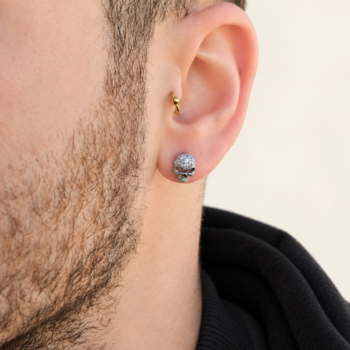 Skull Men's Stud Earring, Stainless Steel, Single