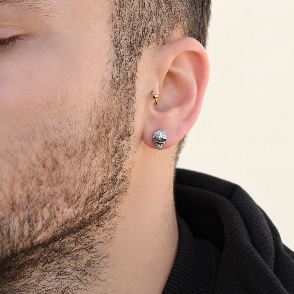 Skull Men's Stud Earring, Stainless Steel, Single