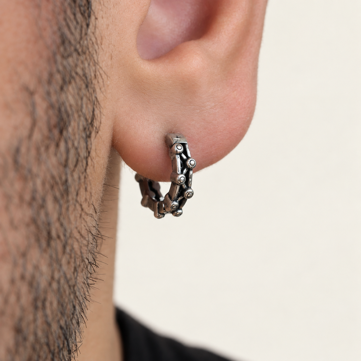 Vintage Men's Hoop Earring, 10mm, Stainless Steel, Single