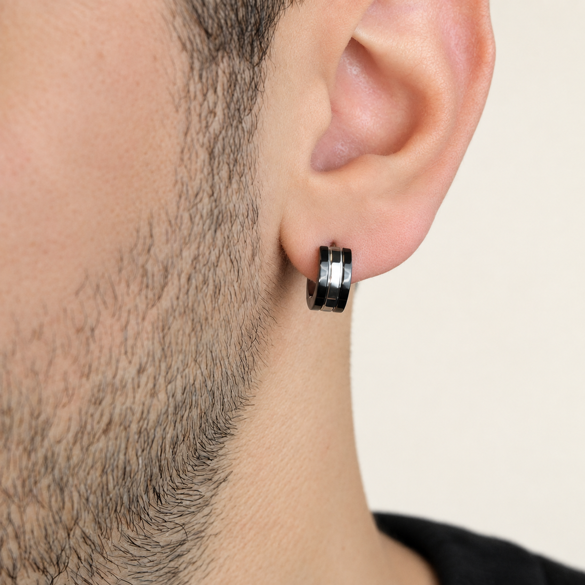 Antique Men's Hoop Earring, 9mm, Stainless Steel, Single - worn on an ear