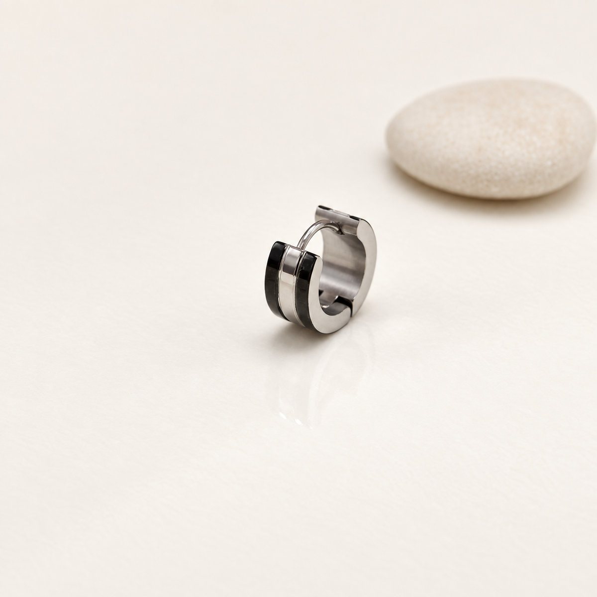 Antique Men's Hoop Earring, 9mm, Stainless Steel, Single - open hoop detail