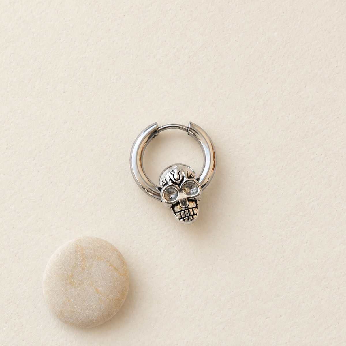 Skull Men's Hoop Earring, 12mm, Silver, Single
