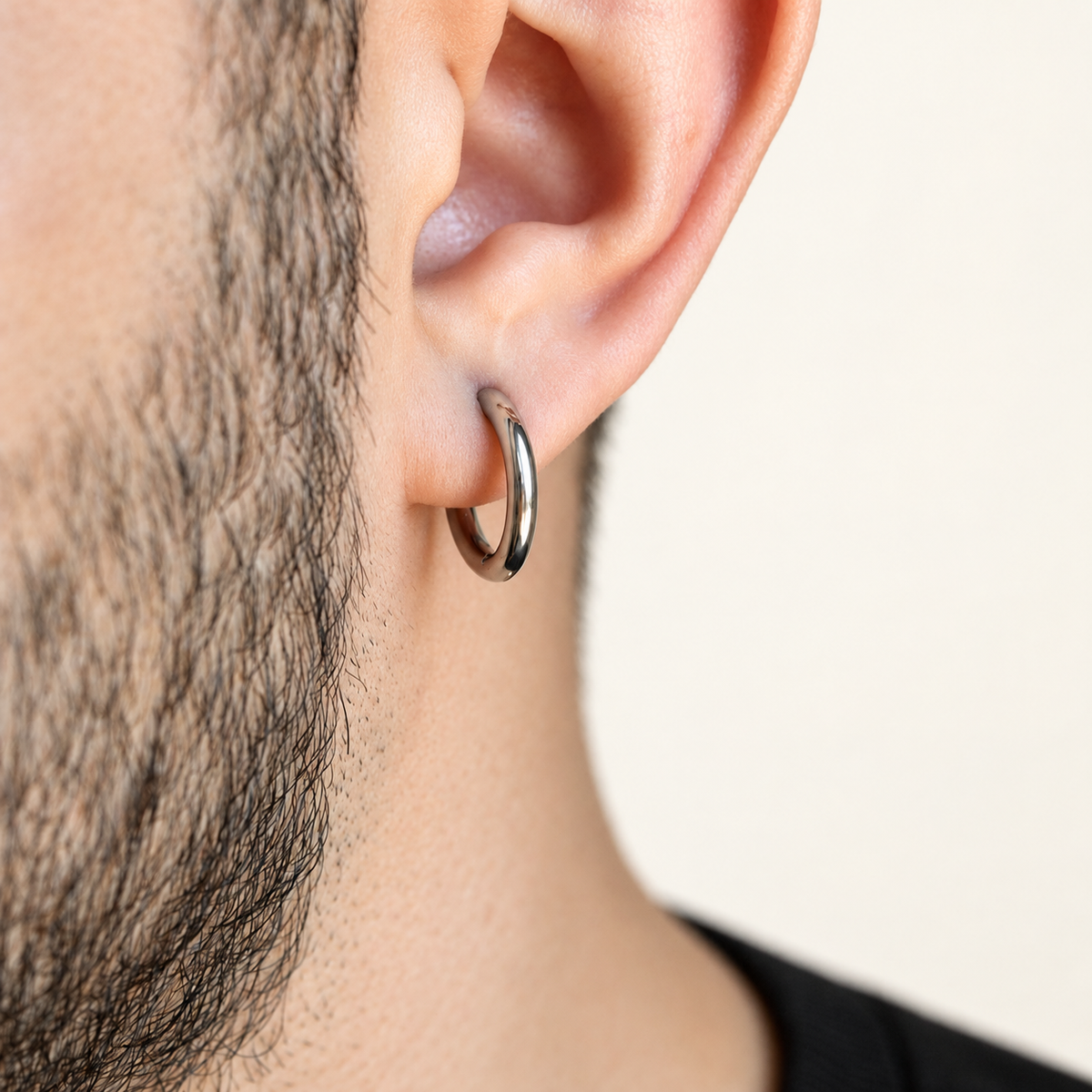 Skull Men's Hoop Earring, 12mm, Silver, Single
