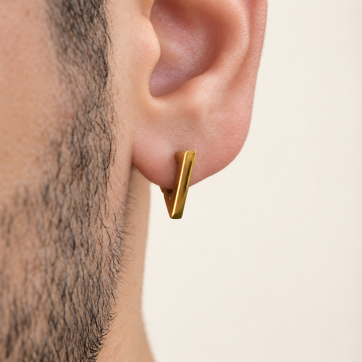 Triangle Men's Huggie Hoop Earring, Vintage Style in Gold or Silver, Single