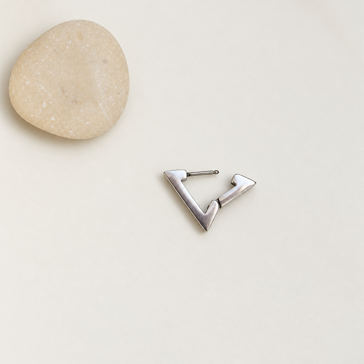 Triangle Men's Huggie Hoop Earring, Vintage Style in Gold or Silver, Single